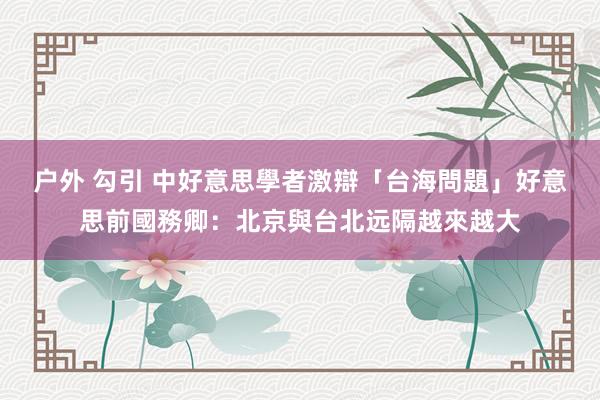 户外 勾引 中好意思學者激辯「台海問題」　好意思前國務卿：北京與台北远隔越來越大