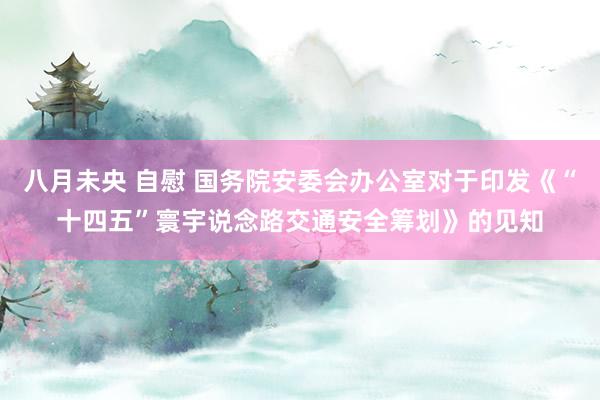 八月未央 自慰 国务院安委会办公室对于印发《“十四五”寰宇说念路交通安全筹划》的见知